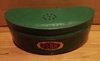 Vintage Penn Green Metal Bait Box W/ Belt Loops 6 " X 3 " X 2 "