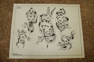 Vintage 1982 Spaulding & Rogers Tattoo Flash Sheet Snakes,  Daggers,  Skulls 164
