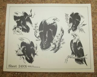 Vintage 1978 Spaulding & Rogers Tattoo Flash Sheet Birds,  Perched Eagles 249n