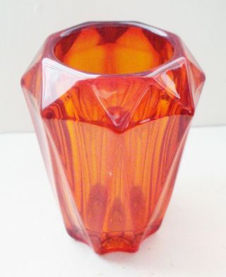 Vintage Usa Red Amberina Glass Vase Toothpick Holder Design Nr