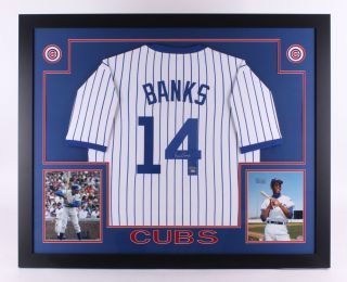 Ernie Banks Signed Cubs 35 " X 43 " Custom Framed Jersey /tristar & Banks Hologram