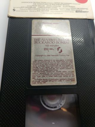 Vintage VHS - The Adventures of Buckaroo Banzai - Across the 8th Dimension 3
