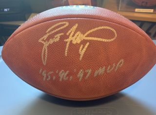 Brett Favre Signed Wilson “the Duke” Nfl Football,  Mvp Inscription,  Favre