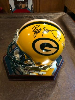 Full Size Green Bay Packers Helmet Signed By Brett Favre & Bart Starr,  Case
