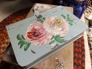 Lovely Primitive Vintage Folk Art Painted Tin Box Crumb Catcher Flower Design