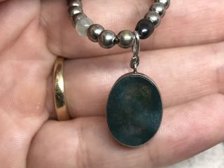 Vintage Sterling Silver Moss Agate Pendant Gemstone Beads 16.  5” Necklace