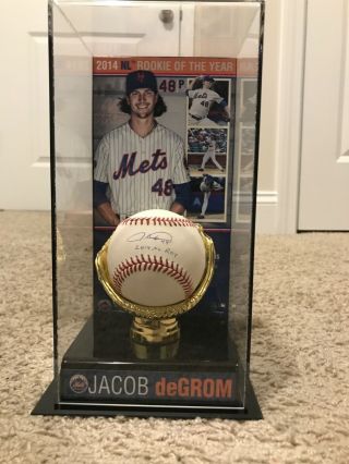 Jacob Degrom Signed Baseball 2014 Roy Inscription With Display Case