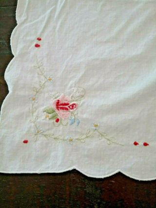 Vintage Table Cloth Linen Hand Stitched Floral Print Embroidery 31 