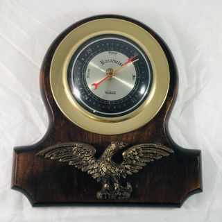 Vintage Verichron Barometer On Wood Backing With Brass Eagle 7 "