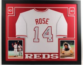 Pete Rose Cincinnati Reds Signed 35x43 Custom Framed Jersey (fiterman Hologram)