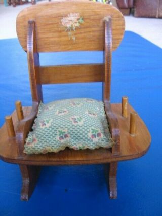 Vintage Wood Pin Cushion Rocker Made In 1945 Also Holds Spools