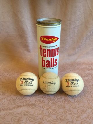 Vintage Dunlop Championship Tennis Balls In Metal Key Opened Tin Made In England
