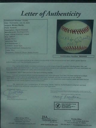 Mickey Mantle SIGNED Baseball No 7 Inscription JSA Authenticated 3