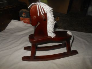 Vintage Rustic Solid Wood Small Rocking Horse Toy Decor Doll 10 " Tall Nursery