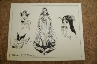Vintage 1978 Spaulding & Rogers Tattoo Flash Sheet Religious,  Madre Mia 262n