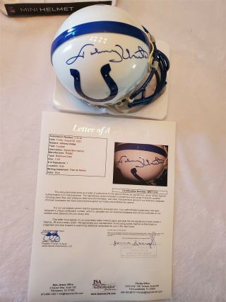Johnny Unitas Signed Colts Mini Helmet Jsa Full Letter