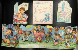 4 Vintage Greeting Cards Baby 1st Birthday - 1950s.  Hallmark,  Fairfield -