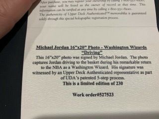 Michael Jordan Signed AUTO UDA Upper Deck 16x20 Wizards Bulls Photo LE 51/230 3