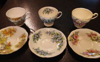 Vintage Set Of 3 Tea Cups Saucers Royal Standard Fine Bone China Made In England
