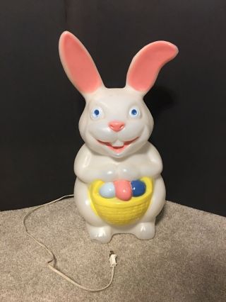 Vintage Easter Bunny Rabbit Blow Mold Basket Eggs 21” Empire Blowmold