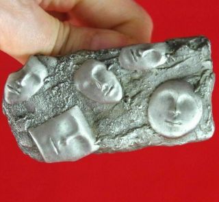 Htf 3 " Vtg 1988 Jj Unique Dimensional Faces Masks Abstract Pewter Brooch Pin