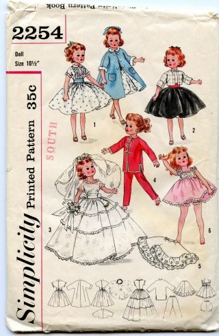 Simplicity Sewing Pattern 2254 10.  5 " Fashion Doll Clothes_vintage 1960s_uncut
