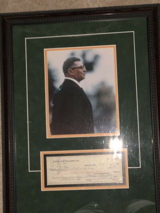 Vince Lombardi 8 X 10 Photo With Signed Check Matted And Framed