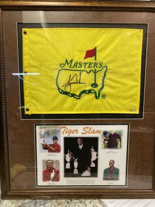 Uda Tiger Woods Signed Undated Masters Flag Professionally Framed