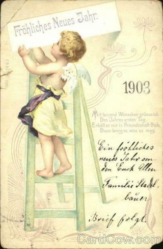 Year Dates 1902 Frohliches Neues Jahr 1903 Antique Postcard Vintage