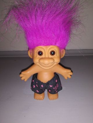 Vintage Russ Troll Doll - 5 " - " I Love You " Pink Hair - Black & Pink Shorts