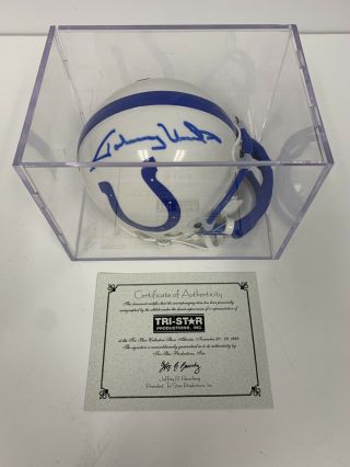 Johnny Unitas Signed Colts Mini Helmet With Display Case