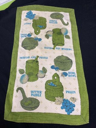 Vintage Green,  Blue & Off White Primitive Kitchen Tools Print Dishcloth