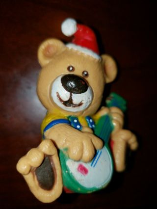 Vintage 1981 Wallace Berrie Christmas Teddy Bear With Drum Pvc Figure