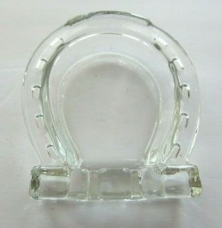 Vintage Glass Ashtray Good Luck Horseshoe Shaped Western Theme