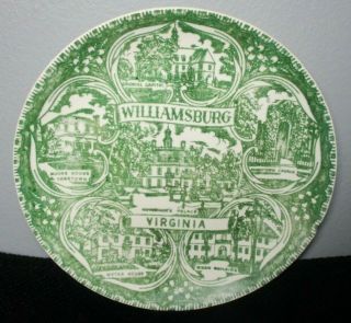 Vintage Williamsburg,  Va.  Green & White Souvenir Collector Plate 7.  25 "
