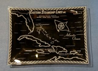 Vintage Eastern Steamship Lines Glass Tray Bahama Star Emerald Sea Ashtray