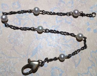 Rare Vintage Estate Antique White Pearl Chain Bracelet 7.  5 " Ad55