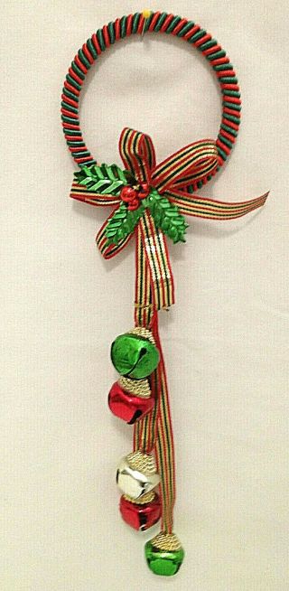 Vintage Handmade 11 " Door Hanger Jingle Bells & Ribbon Home Christmas Tree Decor