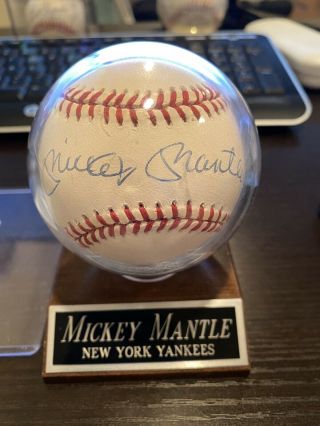 Mickey Mantle Autographed Baseball With Ticket From Signing June 1991.