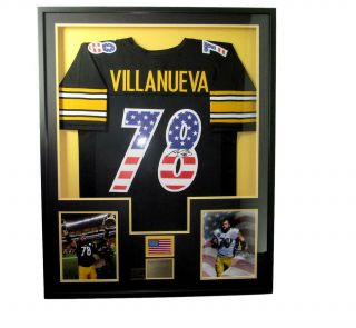Alejandro Villanueva Signed Steelers Black Jersey And Photos Framed Jsa 154269