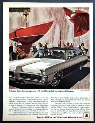 1967 Pontiac Executive Safari Station Wagon Sailboat Art Vintage Print Ad