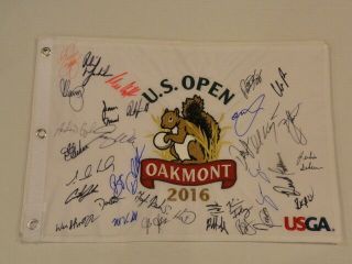 Dustin Johnson 2016 Us Open Field Signed Flag Champion Oakmont Phil Fowler U.  S.
