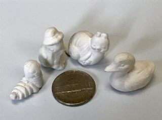 Vtg Lot4 Miniature - Tiny Snail,  Turtle,  Duck,  Worm Ceramic Bisque - Fairy Garden - Paint