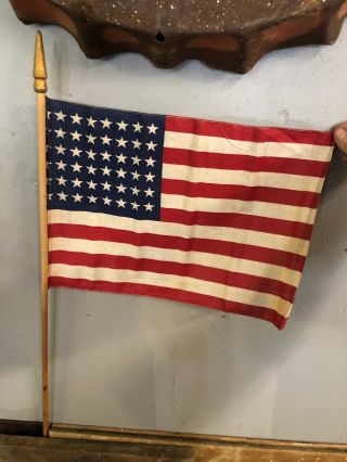 Vintage 48 Star American Flag Parade Flag 11”x17” 32” Stick 2