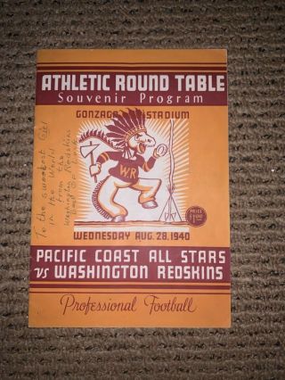 1940 Autographed Washington Redskins Football Program Autographed Baugh Millner
