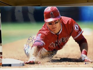 Mike Trout Autographed Hand Signed 12x18 Photo Los Angeles Angels Bas Beckett