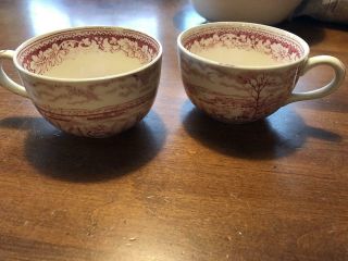 Vintage Homer Laughlin Currier & Ives Red Cups Coffee Tea Cup Set 2 Cups