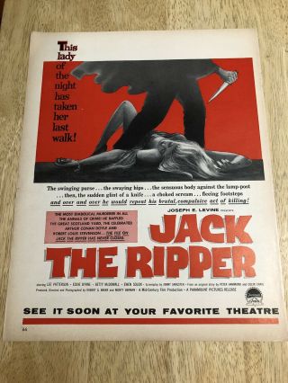 Jack The Ripper - Lee Patterson,  Eddie Byrne - Vintage 1960 Movie Print Ad