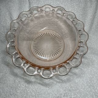 Vintage Pink Depression Glass Open Lace Large Serving Bowl 9 - 1/2 " Hocking