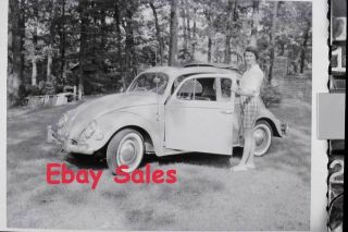 Ef L Vintage Photo Negative - Car - Vw Bug With Woman
